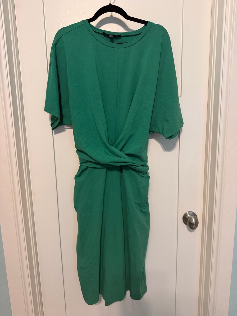 Eloquii Cross Front Flutter Sleeve Emerald Green Twist-Front Midi Dress